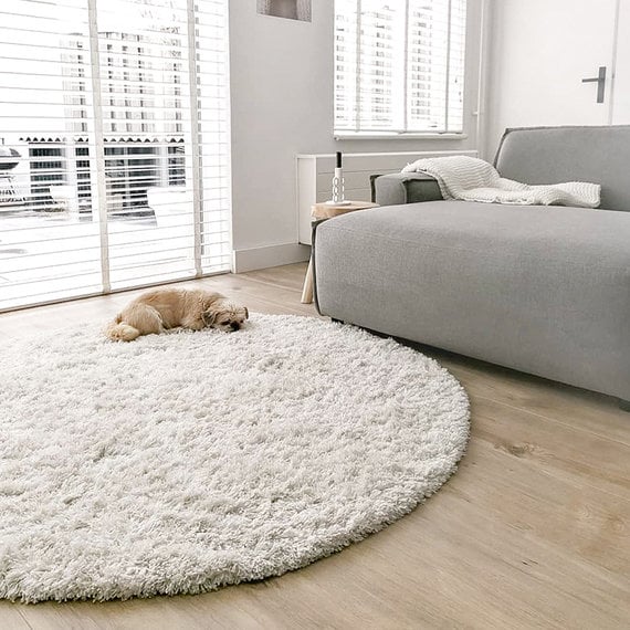 Adana Carpets Rond hoogpolig vloerkleed - Fuzzy Wit