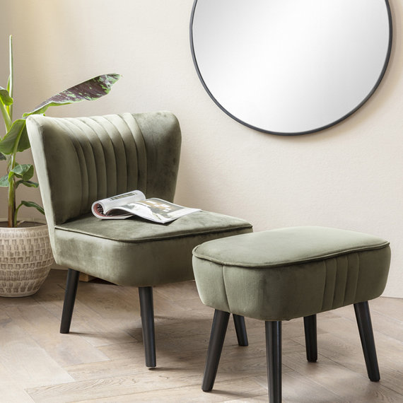 Lifa Living Velvet hocker - Sophie Olijfgroen