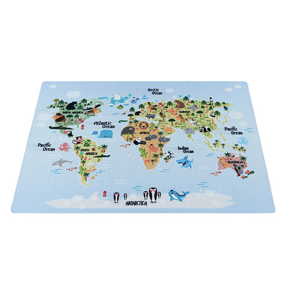 Adana Carpets Kindervloerkleed - Pleun Wereldkaart Blauw