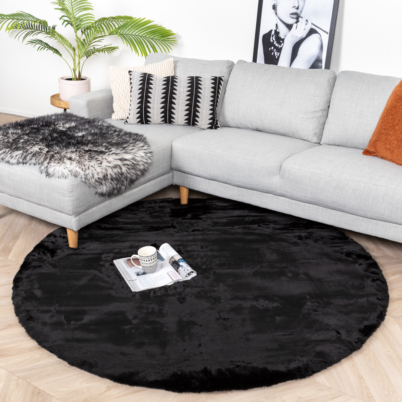 Rond Hoogpolig vloerkleed Comfy Zwart Heerlijk fluffy! Volero