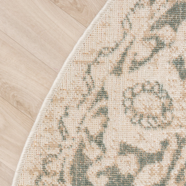 Dywan okrągły vintage - Spring Medaillon Kremowy/Zielony