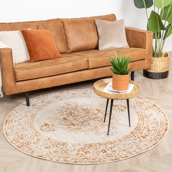 FRAAI Rond vintage vloerkleed – Spring Ethnic Creme Terra