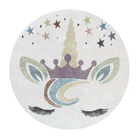 Adana Carpets Rond kindervloerkleed - Lucy Eenhoorn Wit