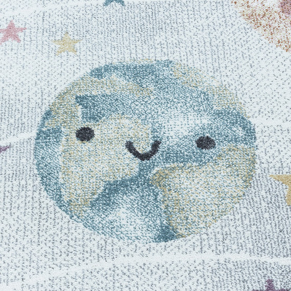 Adana Carpets Rond kindervloerkleed - Fleurtje Planeten Wit