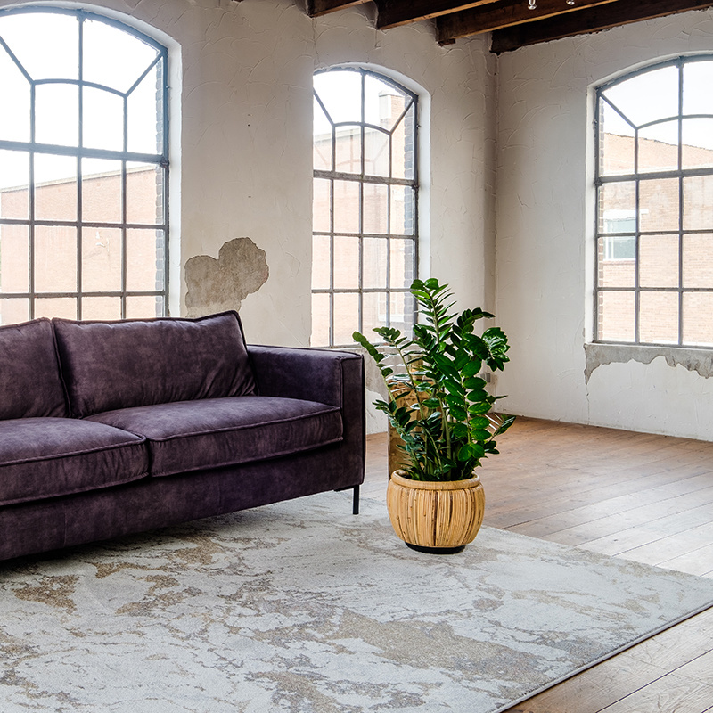 Modern vloerkleed - Mark Geel/Creme - sfeer