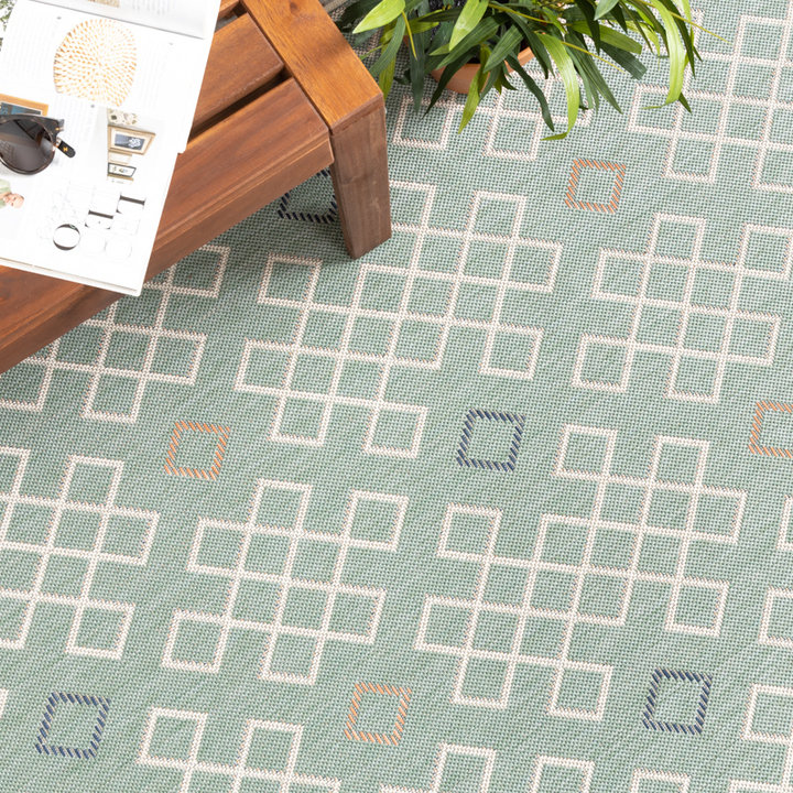 Rond modern buitenkleed - Playa Geo Groen