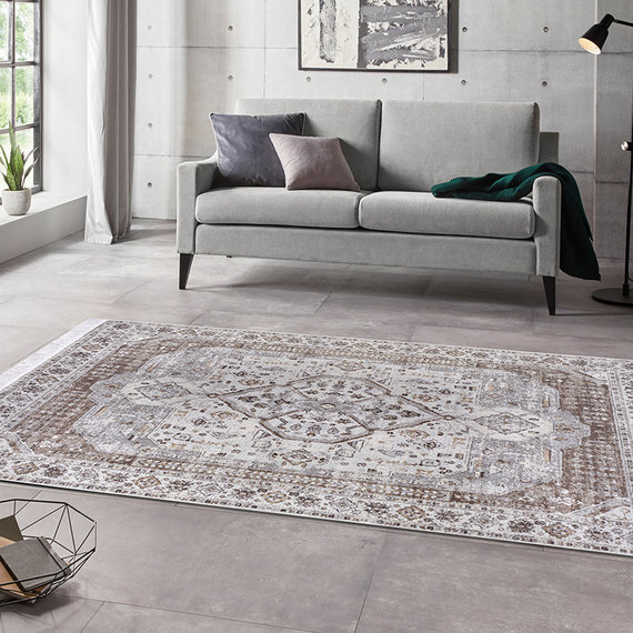ELLE DECORATION Perzisch vloerkleed - Gizem Madiha Zilver/Grijs