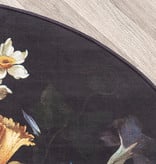 FRAAI Rond bloemen vloerkleed - Florine Zwart Blauw
