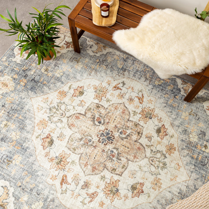 Dywan zewnętrzny vintage - Santo Mandala Niebieski/Szary