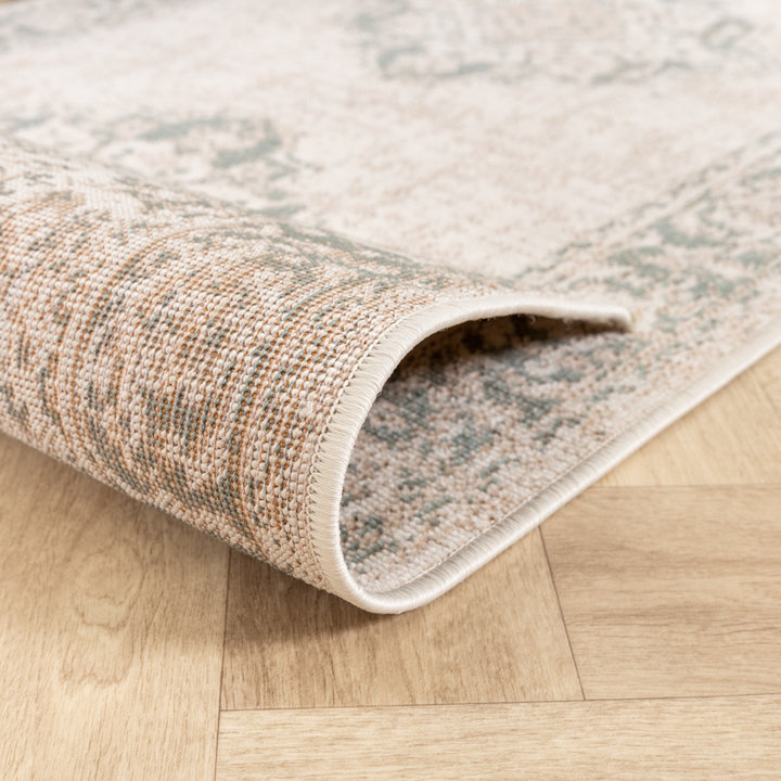 Chodnik dywanowy vintage - Spring Medaillon Kremowy/Zielony