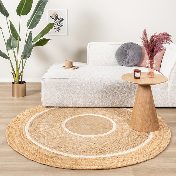 noedels evolutie Editor Rond Jute vloerkleed - Mirai Circle Wit/Naturel - Volero