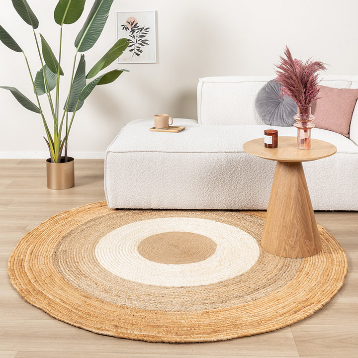 Rond Jute vloerkleed Mirai Border Wit/Naturel - Volero