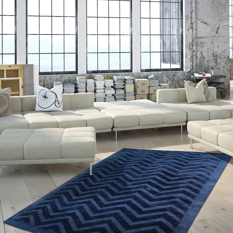 Viscose vloerkleed - Lev Waves Donkerblauw