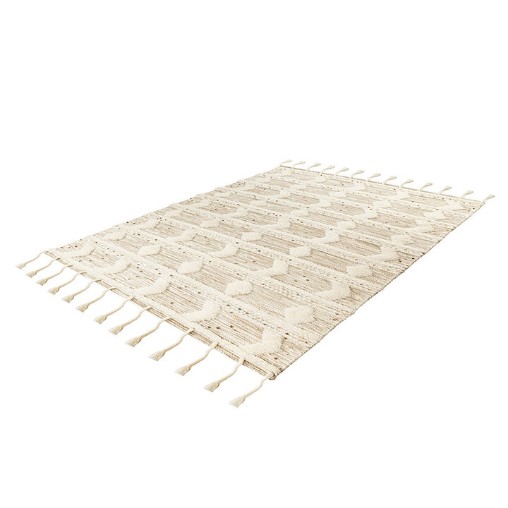 Bohemian vloerkleed - Basai Fringe 425 Creme/Groen
