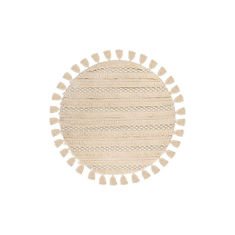 Rond bohemian vloerkleed - Basai Fringe 325 Naturel - sfeer