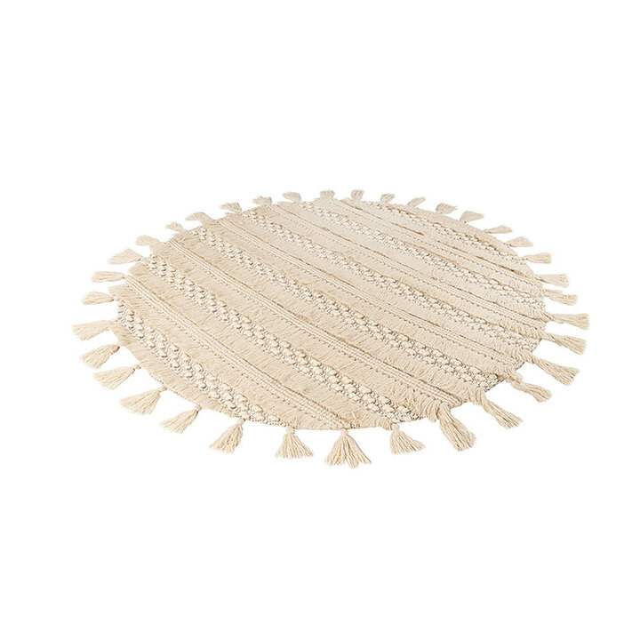 Rond bohemian vloerkleed - Basai Fringe 325 Naturel
