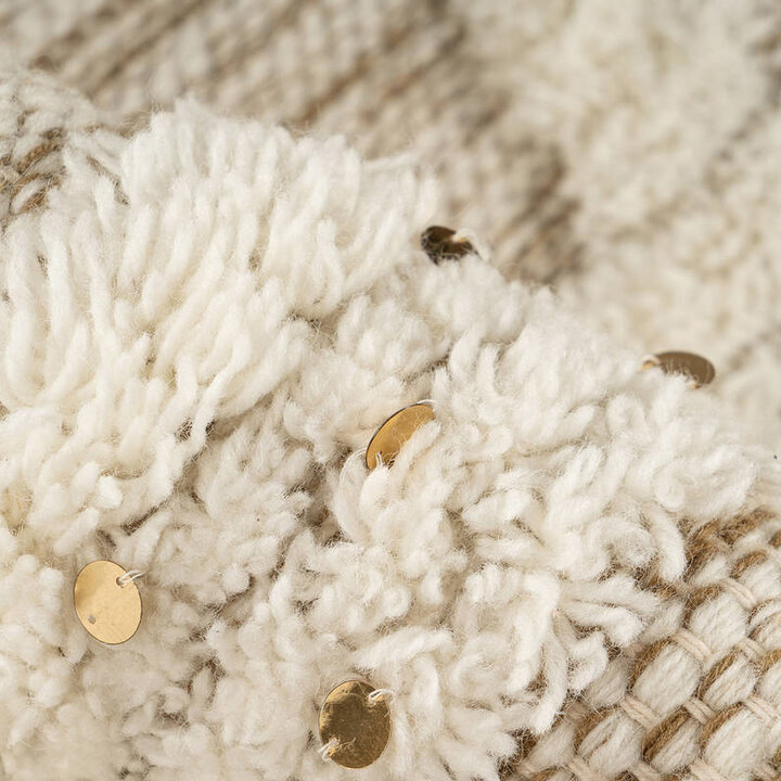 Rond bohemian vloerkleed - Basai Fringe 425 Creme/Groen