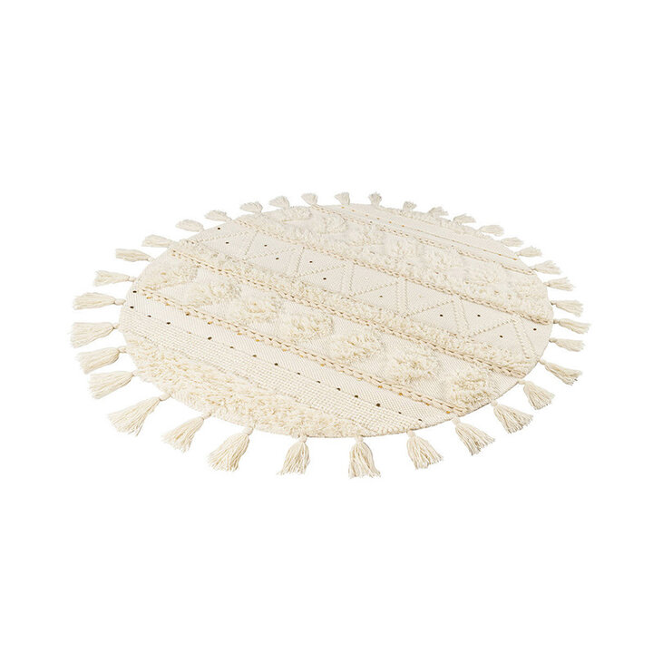 Rond bohemian vloerkleed - Basai Fringe 525 Creme