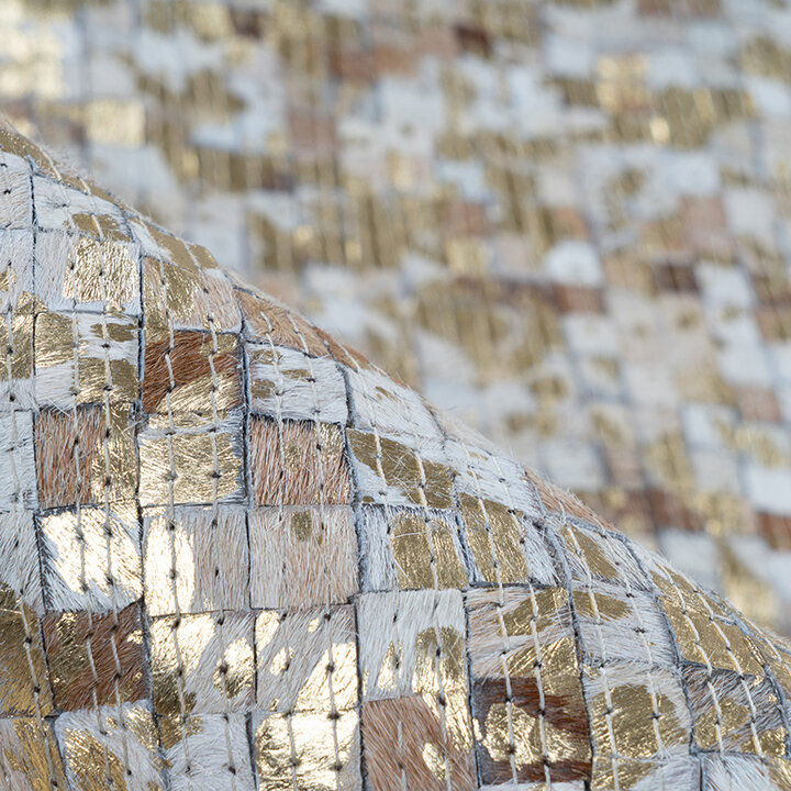 Leren patchwork vloerkleed - Filz 100 Beige/Goud