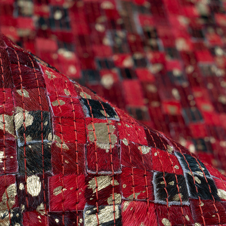 Leren patchwork vloerkleed - Filz 100 Rood/Goud