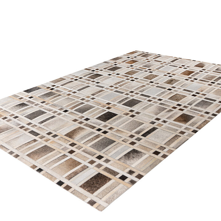 Leren patchwork vloerkleed - Limousin 225 Grijs