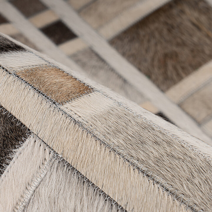 Leren patchwork vloerkleed - Limousin 225 Grijs