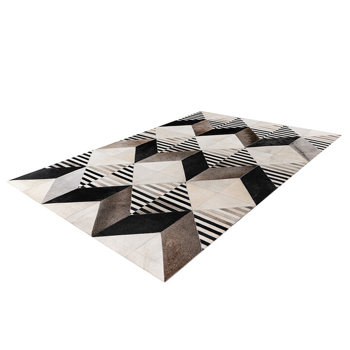 Leren patchwork vloerkleed - Limousin 425 Zwart/Multicolor