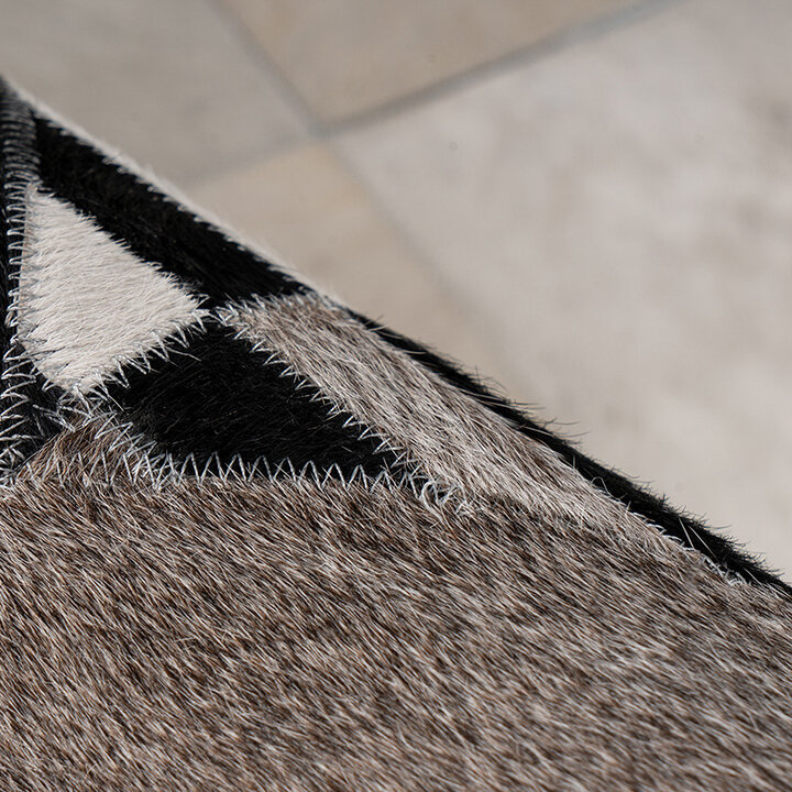 Leren patchwork vloerkleed - Limousin 425 Zwart/Multicolor