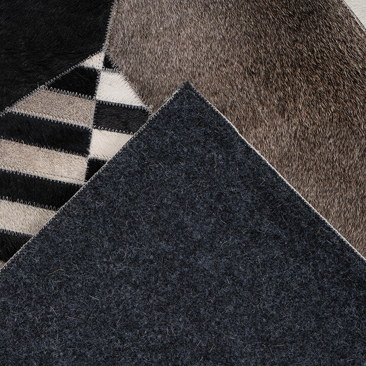 Leren patchwork vloerkleed - Limousin 425 Zwart/Multicolor