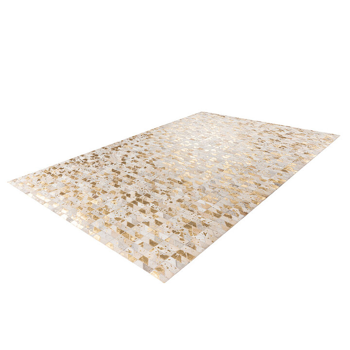 Leren patchwork vloerkleed - Limousin 725 Goud/Multicolor