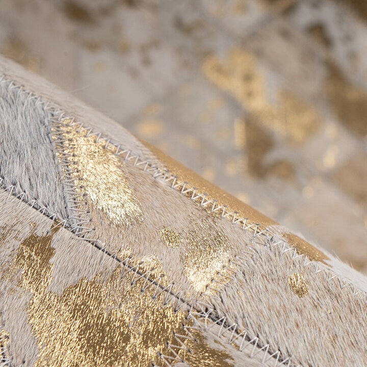 Leren patchwork vloerkleed - Limousin 725 Goud/Multicolor