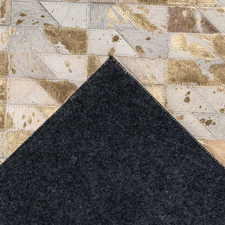 Leren patchwork vloerkleed - Limousin 725 Goud/Multicolor