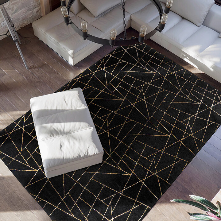 Geometrisch vloerkleed - Botticino 125 Zwart/Goud