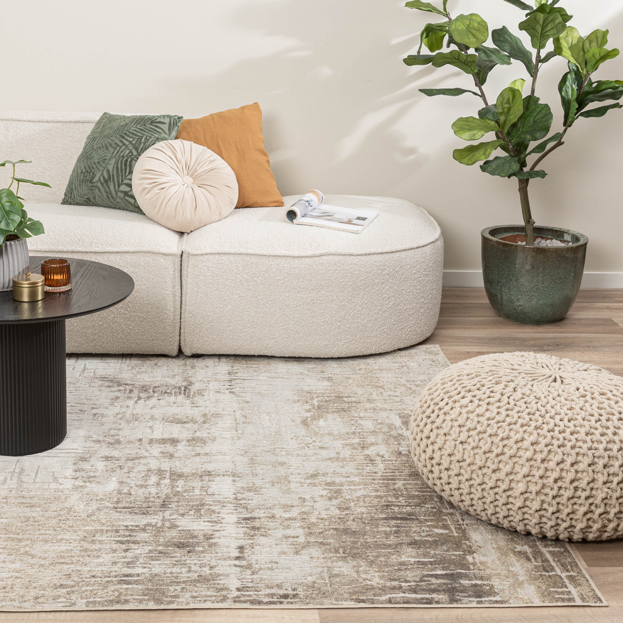 Modern vloerkleed - Hendrix Grunge Creme/Grijs