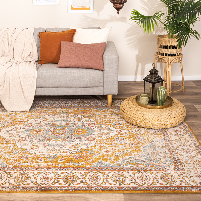 Vintage vloerkleed - Thirza Medaillon Okergeel/Multicolor