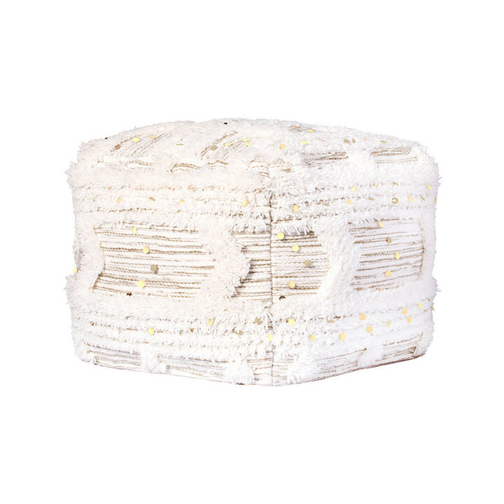 Bohemian poef kubus - Basai 425 Creme/Groen