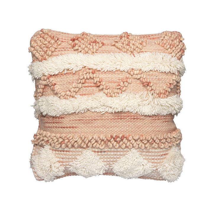 Bohemian kussen vierkant - Basai 225 Roze/Creme