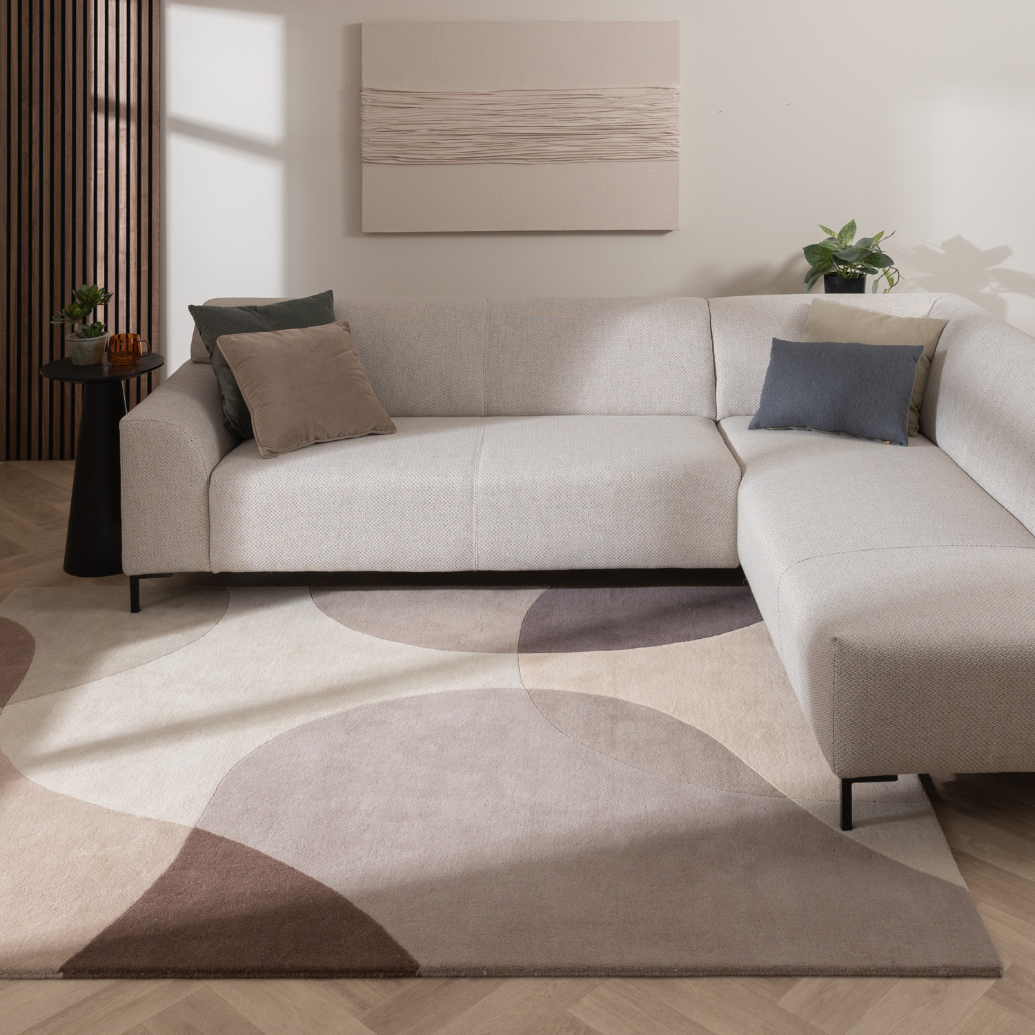 Wollen abstract vloerkleed - Clarice Bruin/Beige