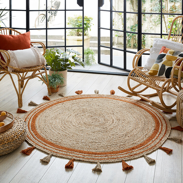 Rond jute vloerkleed - Lunaro Naturel/Terracotta