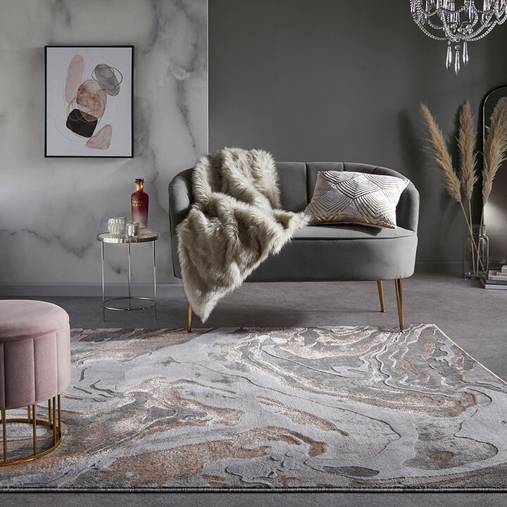 Marmer vloerkleed - Erio Marbled Grijs/Roze