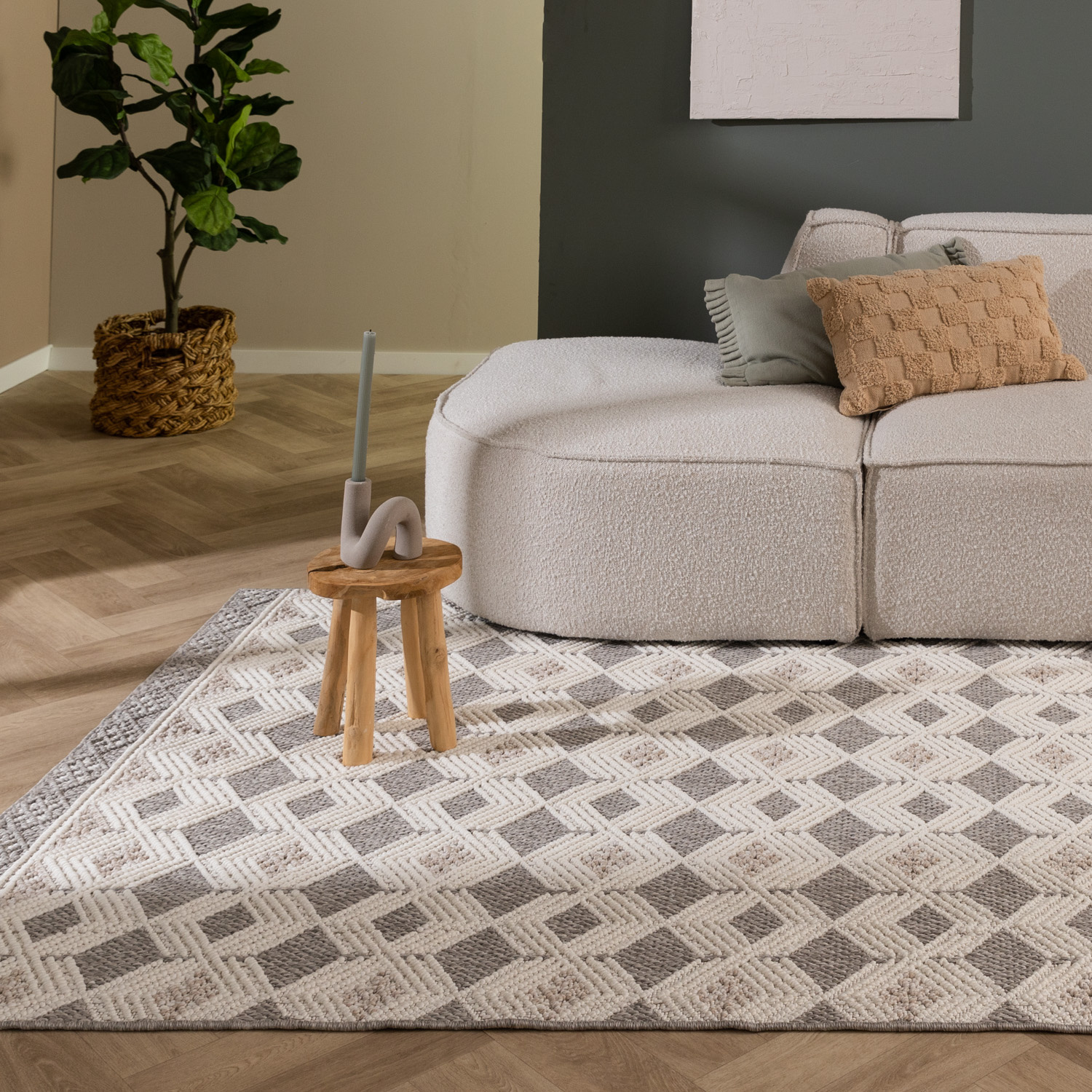 Duurzaam vloerkleed - Lorre Blocks Creme/Antraciet