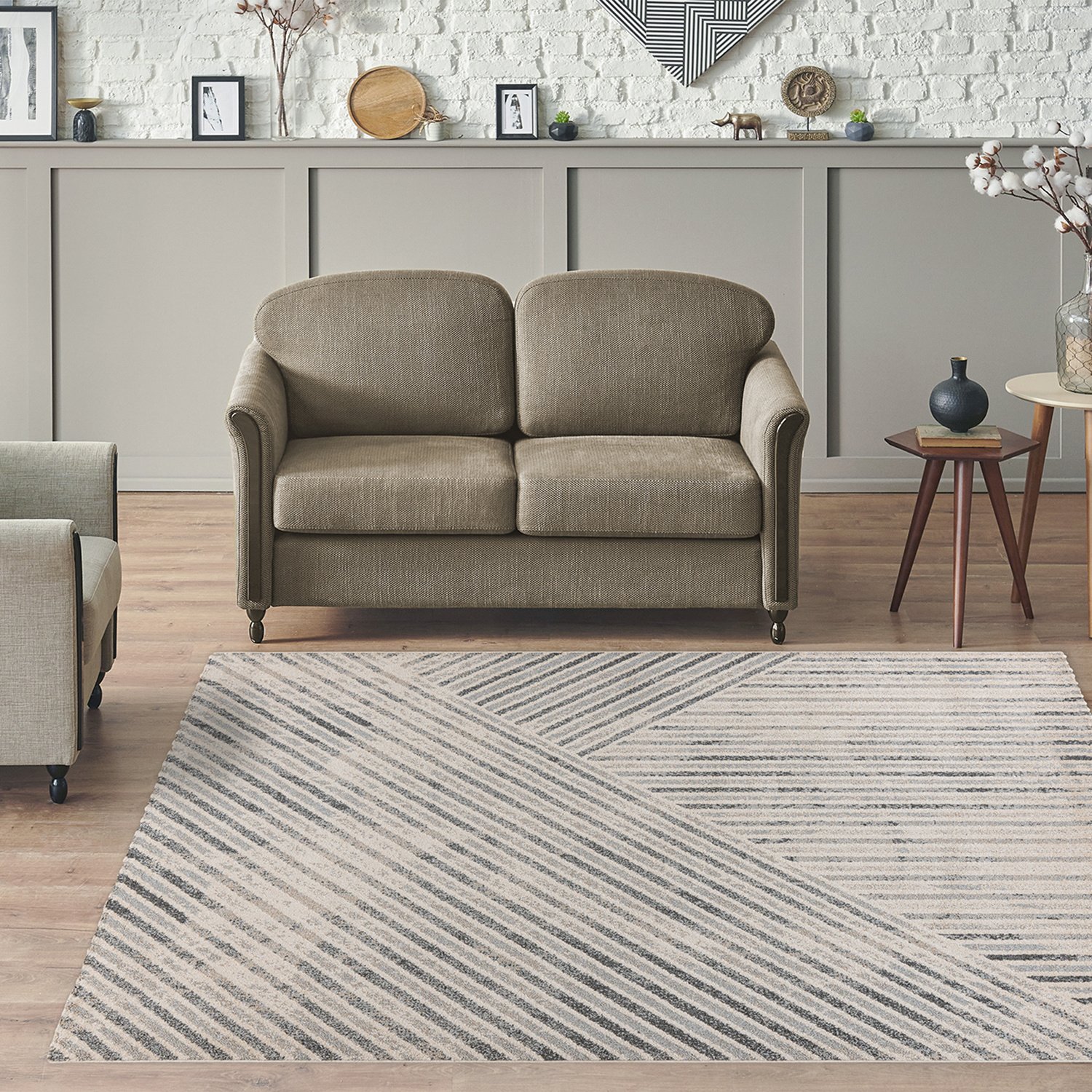 Geometrisch vloerkleed - Rhombo Stripes 125 Beige/Grijs