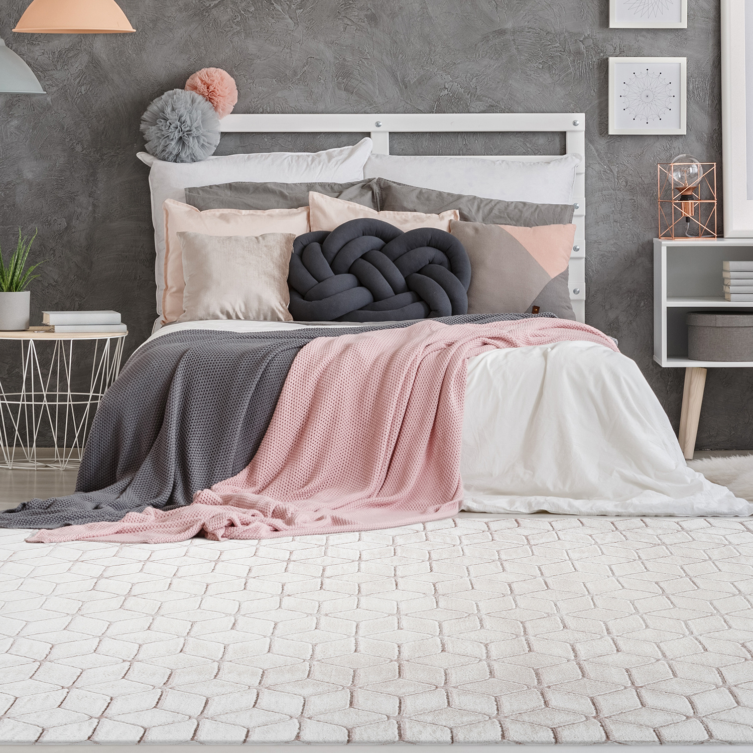 Geometrisch vloerkleed - Vica Geo 125 Wit/Roze