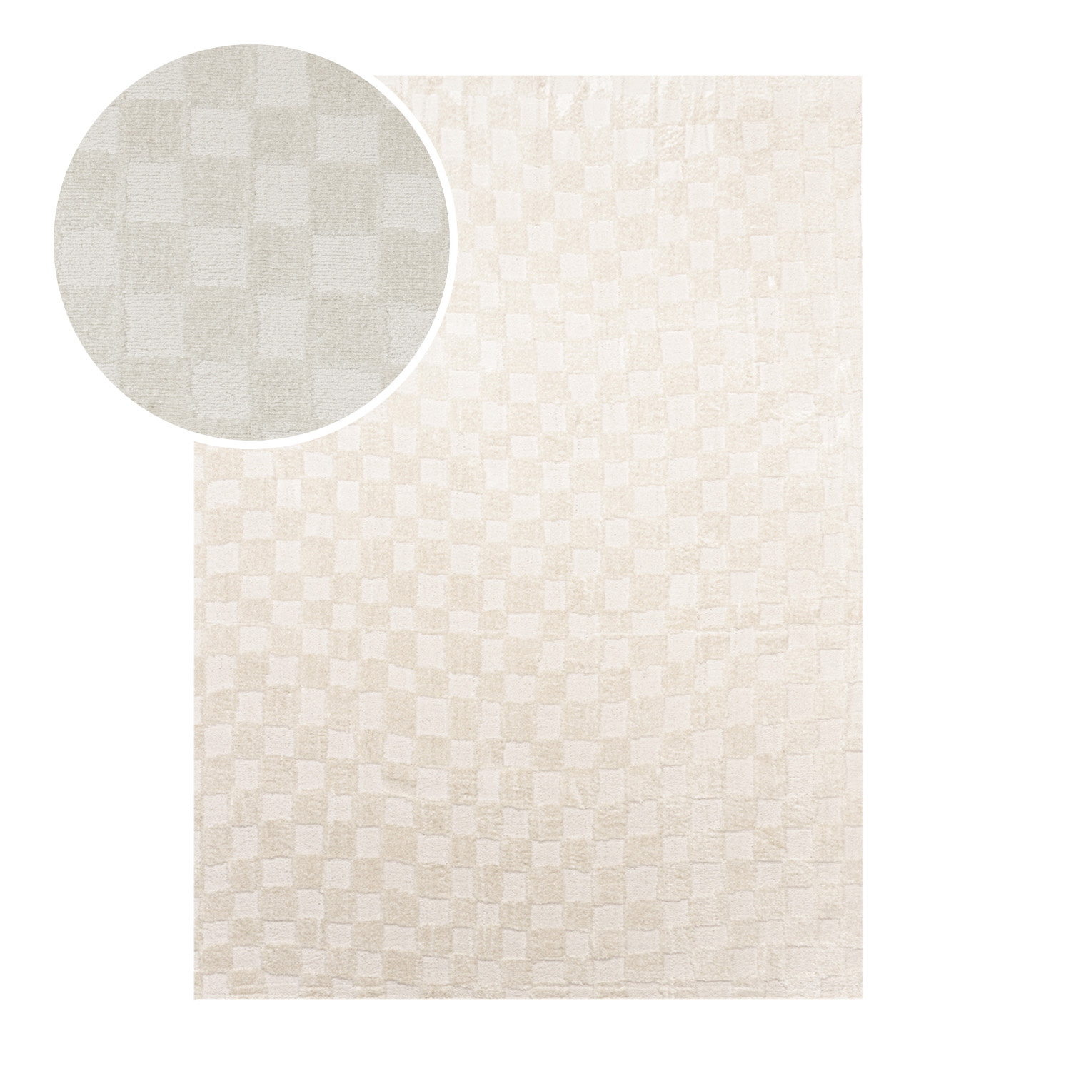 Japandi vloerkleed - Yori Checkerboard Creme - sfeer