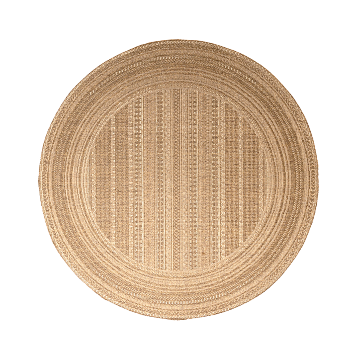 Rond jute buitenkleed - Mavi Stripes Creme/Bruin 