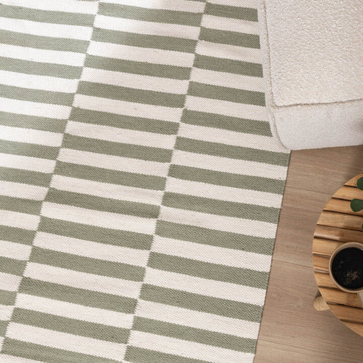 Katoenen vloerkleed - Dazzle Blocks Groen/Wit