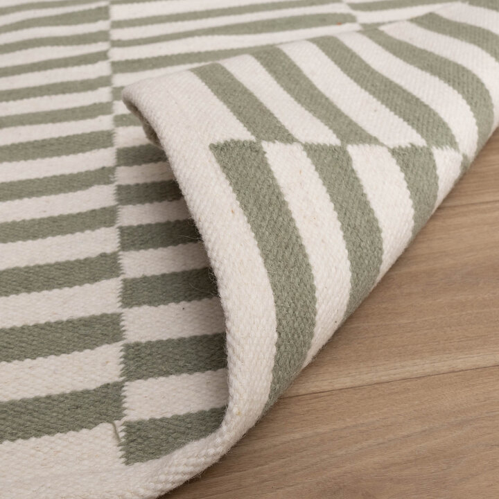 Katoenen vloerkleed - Dazzle Blocks Groen/Wit