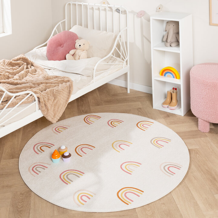 Rond wasbaar kindervloerkleed - Evi Rainbow Multicolor