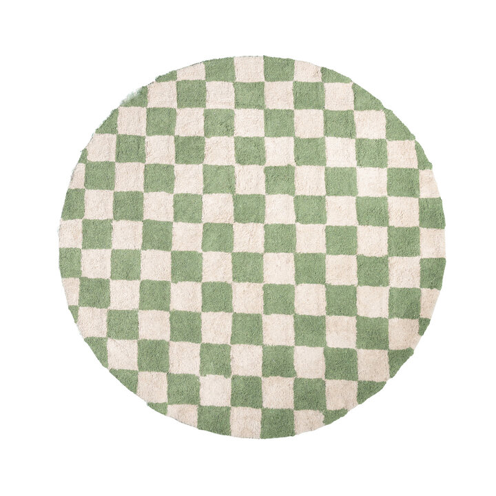Rond retro vloerkleed - Gambit Groen/Wit