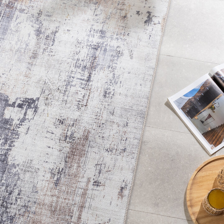 Wasbare loper - Domingo Grunge Taupe/Creme